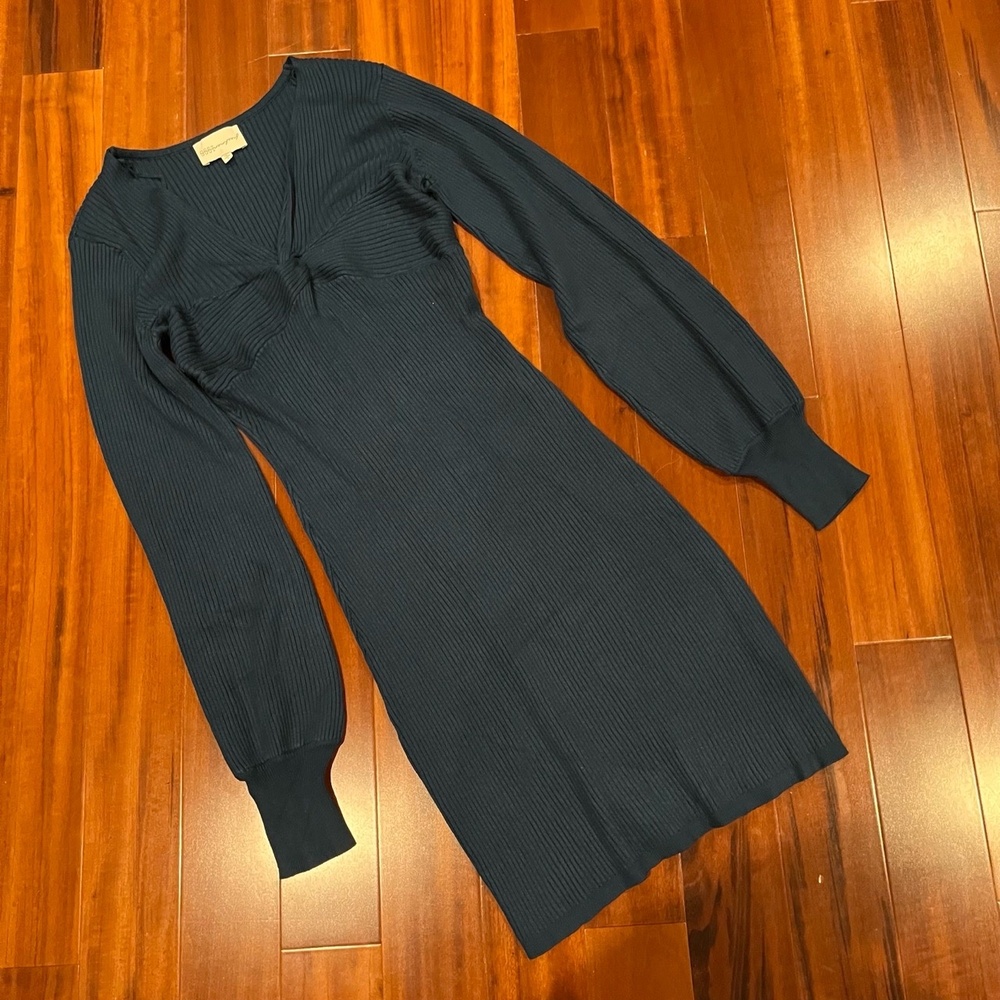 Freshman 1996 Teal Blue‎ Sweater Dress Long Sleeve Knit Bodycon Midi Size Medium